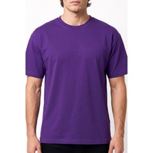 Hadiora Unisex Mor Bisiklet Yaka Oversize Tişört - Basic Bol Kesim Günlük T-Shirt