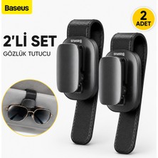 BASEUSONLINE Baseus Araç Gözlük Tutucu (2 Adet) Mandallı - Deri ve Dayanıklı Malzeme ile Kolay Montaj - Siyah