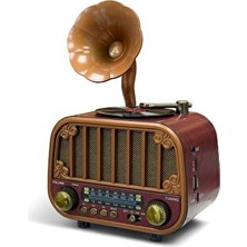 Vaelmont Bluetooth Özellikli Eskitme Gramofon Radyo, Alarm ve Saat Fonksiyonu Alarm Saatli Radyo