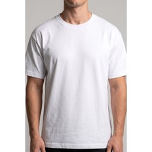 Hadiora Unisex Beyaz Bisiklet Yaka Oversize Tişört - Basic Bol Kesim Günlük T-Shirt