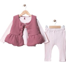 Air Baby Müslin Yelekli Fiyonklu 3 Lü Takım 0/12 Ay Arası Beden Yenidoğan Bebek Takım