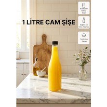 Qualitev 1 Adet Uzun Şeffaf Cam Sürahi Limonata, Süt, Ayran, Su ve Meşrubat Şişesi Sızdırmaz Kapaklı Şişe