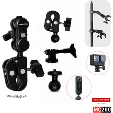Knmaster MC-200 – 360° Ayarlanabilir Motosiklet Çift Yengeç Kelepçeli (Double Clamp) Aksiyon Kamera Destek Aparatı (17 Cm)
