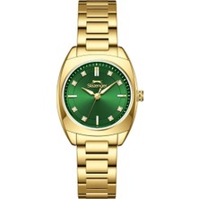 Slazenger Kadın Kol Saati Gold Metal Kordon Yeşil  Kadran 28MM Mineral Cam Quartz Mekanizma 5 Atm Su Geçirmez