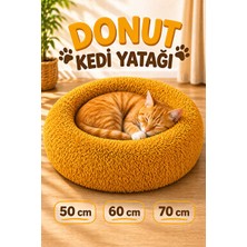 Solvéra Yumuşak Peluş Donut Kedi Yatağı - Yuvarlak ve Rahat Tasarım, Hardal Renkli
