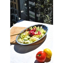 Qualitev 1 Adet Paslanmaz Çelik Dilimli Kayık Salata Sunum Tabağı 34 x 20 cm Büyük Boy Kayık Tabak