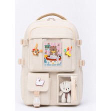 Quovo Kawaii Kore Tarzı Full Aksesuarlı Ortopedik Yerli Günlük Okul Sırt Çantası
