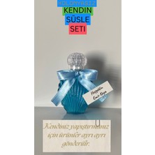 Pearl Star (50 Adet) Kendin Süsle Seti - Istiridye Boş Kolonya Şişesi Mika Plastik 40ML (Mavi Kurdele-Etiket-Tıpa-Kapak)