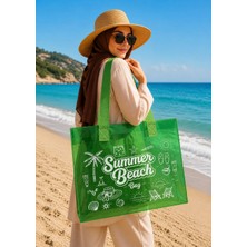 Trink Çanta Yeşil  Renk Summer Beach Bag  Baskılı Şeffaf Plaj Çantası