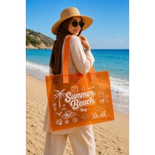 Trink Çanta Turuncu  Renk Summer Beach Bag Baskılı Şeffaf Plaj Çantası