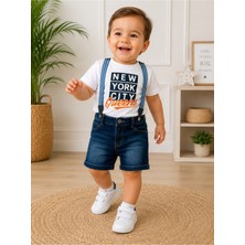 Chicsy Baby Erkek Bebek New York Baskılı Askılı Kot Şortlu 2\'li Takım Yazlık Şık Kombin