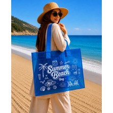 Trink Çanta Mavi  Renk Summer Beach Bag  Baskılı Şeffaf Plaj Çantası