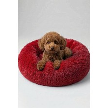 Solvéra Kırmızı Uzun Kürklü Donut Kedi ve Köpek Yatağı