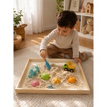 Solvéra Doğal Silis Oyun Kumu ve Ahşap Duyu Tepsisi ile Eğlenceli Oyunlar Plaj Oyuncakları 35X50CM