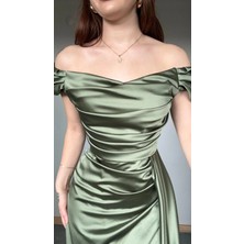 Ayşenur Dinçer Butik Pandora Saten Abiye Haki Yeşil