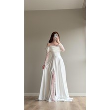 Ayşenur Dinçer Butik Royal Dantel Detaylı Beyaz Abiye