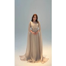Ayşenur Dinçer Butik Velvet Pelerinli Abiye Taş