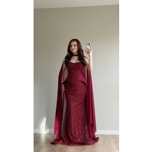 Ayşenur Dinçer Butik Dilruba Pelerinli Abiye Bordo