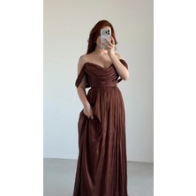 Ayşenur Dinçer Butik Maybe Maxi Degaje Abiye Kahverengi