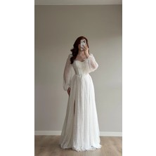 Ayşenur Dinçer Butik Romance Dantelli Abiye Beyaz