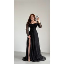 Ayşenur Dinçer Butik Romance Dantelli Abiye Siyah