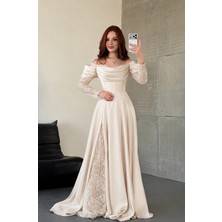 Ayşenur Dinçer Butik Royal Dantel Detaylı Ekru  Abiye