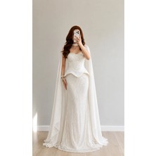 Ayşenur Dinçer Butik Dilruba Pelerinli Abiye Beyaz