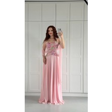 Ayşenur Dinçer Butik Majeste Özel Şifon Abiye Pembe