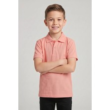 Nacar Çarşı Unisex Çocuk Somon Lakost Polo Yaka Kısa Kollu Okul Tişörtü