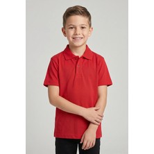 Nacar Çarşı Unisex Çocuk Kırmızı Lakost Polo Yaka Kısa Kollu Okul Tişörtü