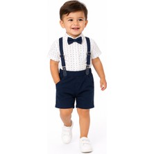 Chicsy Baby Erkek Bebek Papyonlu Askılı Şort Takımı Kısa Kollu Gömlek ve Şort 3\'lü Takım Özel Gün Kombini