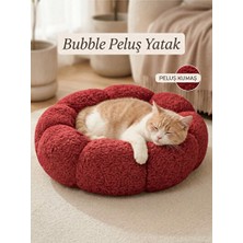 Solvéra Kırmızı Pelüş Yatak - Bubble Tasarım Kedi ve Köpek Yatağı