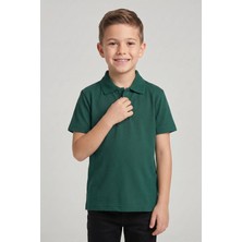 Nacar Çarşı Unisex Çocuk Nefti Yeşil Lakost Polo Yaka Kısa Kollu Okul Tişörtü