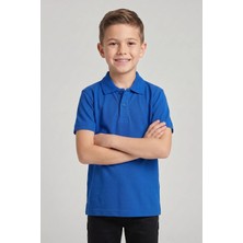 Nacar Çarşı Unisex Çocuk Saks Mavi Lakost Polo Yaka Kısa Kollu Okul Tişörtü
