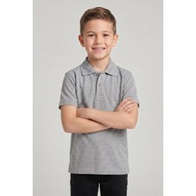 Nacar Çarşı Unisex Çocuk Gri Lakost Polo Yaka Kısa Kollu Okul Tişörtü