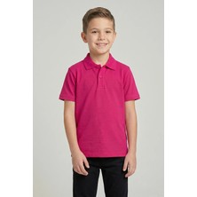 Nacar Çarşı Unisex Çocuk Fuşya Lakost Polo Yaka Kısa Kollu Okul Tişörtü