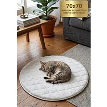 Solvéra Yuvarlak Kaymaz Tabanlı Tavşan Tüyü Yatak, Ultra Yumuşak Konfor Kedi ve Köpek Yatağı 70X70
