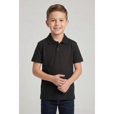 Nacar Çarşı Unisex Çocuk Siyah Lakost Polo Yaka Kısa Kollu Okul Tişörtü