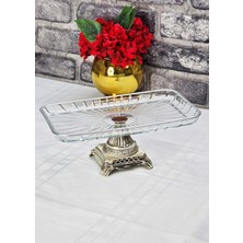 SEÇKİNEV Elegant Cam Dikdörtgen, Döküm Metal Gt Ayaklı Sunum Tabağı Altın/gümüş/eskitme