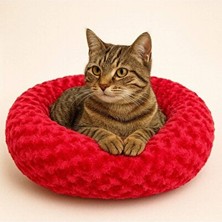 Solvéra Peluş Simit Yatak - Kırmızı ve Sıcacık Uyku Alanı Kedi ve Köpek Yatağı 55X55CM