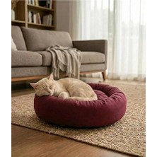 Solvéra Bordo Renkli Simit Şeklinde Yumuşak Kedi Köpek Yatağı 50 cm Kedi ve Köpek Yatağı