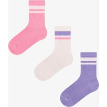 Penti Kız Çocuk Lila Violet Mist Çizgili Pamuklu 3 Çift Soket Çorap