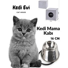 Solvéra Katlanabilir Keçe Kedi Yuvası ve Çelik Mama Kabı Seti Kedi ve Köpek Yatağı