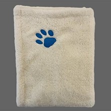 Solvéra Peluş Mavi Patili Battaniye - Ekru Beyaz ve Yumuşak Wellsoft Kumaş Kedi ve Köpek Yatağı