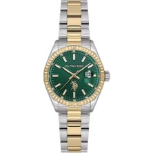U.s. Polo Assn. USPA2140-03 Quartz Çelik Gri Altın Rengi Yeşil Kadran 32 mm Kadın Kol Saati