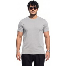 Tişört %100 Pamuk Bisiklet Yaka Tişört Regulat Fit Tişört Süprem Penye Yumuşacık T-Shirt Basic Tişört Gümüş Gri
