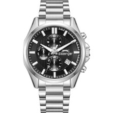 Slazenger Erkek Kol Saati Gümüş Çelik Kordon Siyah Kadran 43MM Quartz Mekanizma Mineral Cam 10 Atm Su Geçirmez Paslanmaz Çelik