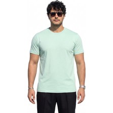 Tişört %100 Pamuk Bisiklet Yaka Tişört Regulat Fit Tişört Süprem Penye Yumuşacık T-Shirt Basic Tişört Su Yeşili