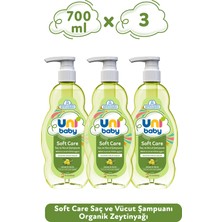 Uni Baby Soft Care Organik Zeytinyağlı Saç ve Vücut Şampuanı 700 ml 3'lü