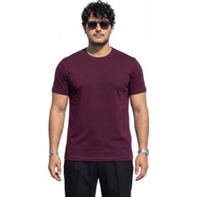 Tişört %100 Pamuk Bisiklet Yaka Tişört Regulat Fit Tişört Süprem Penye Yumuşacık T-Shirt Basic Tişört Burgundy Bordo